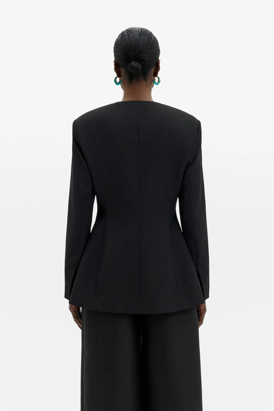 Carol Collarless Wool-Silk Evening Blazer Black