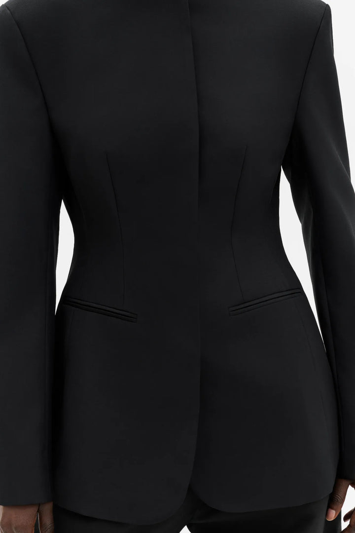 Carol Collarless Wool-Silk Evening Blazer Black