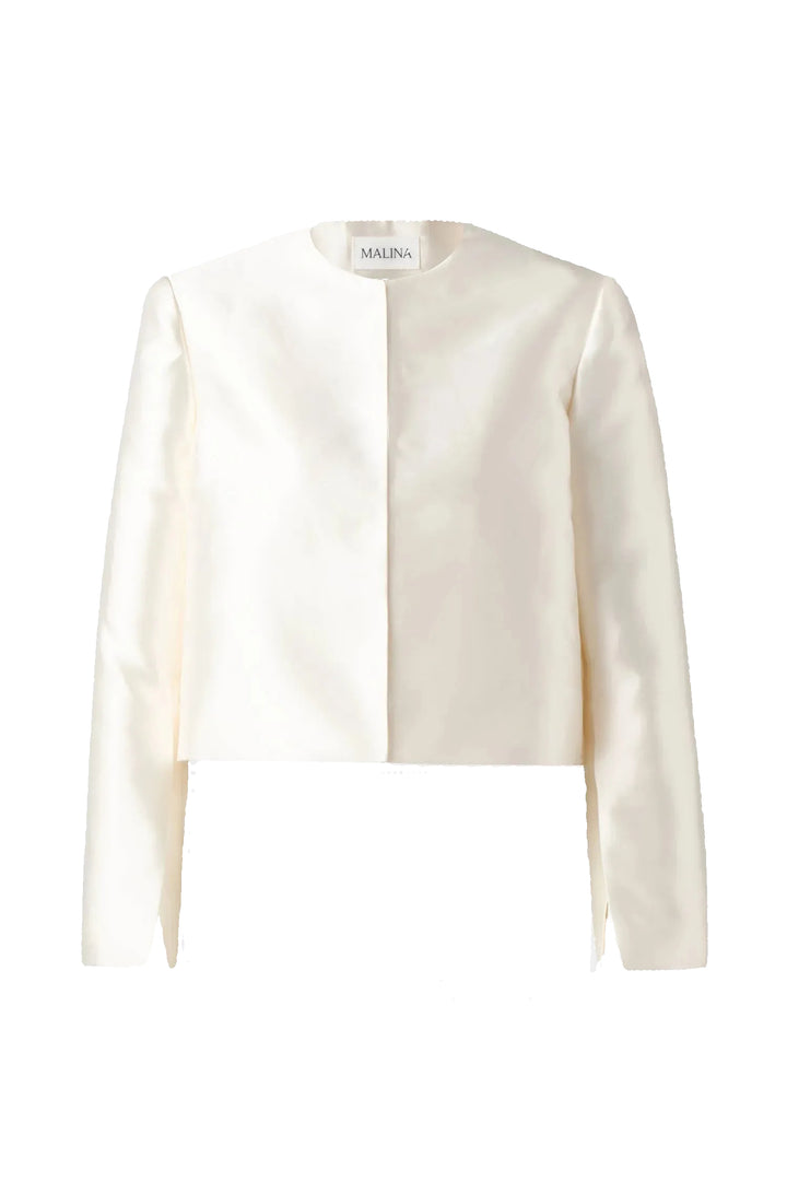 Ruthie Slit-Sleeve Satin Blouse Ivory