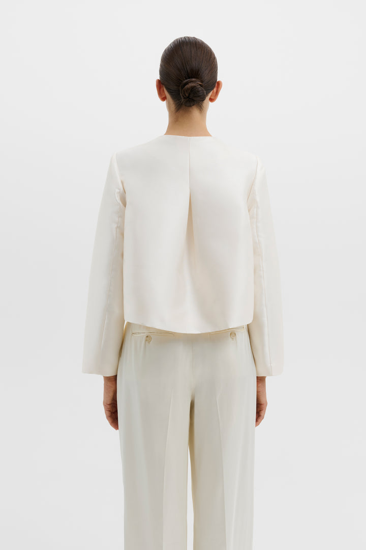 Ruthie Slit-Sleeve Satin Blouse Ivory