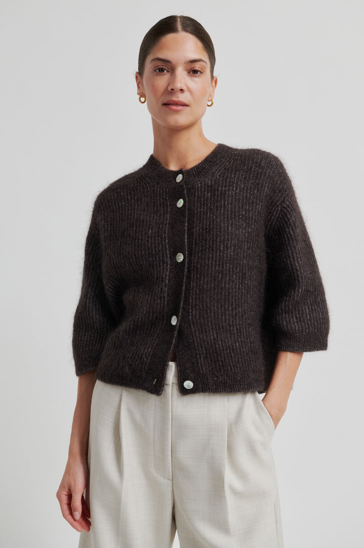 Andrea Knit Rib Cardigan Chocolate Torte