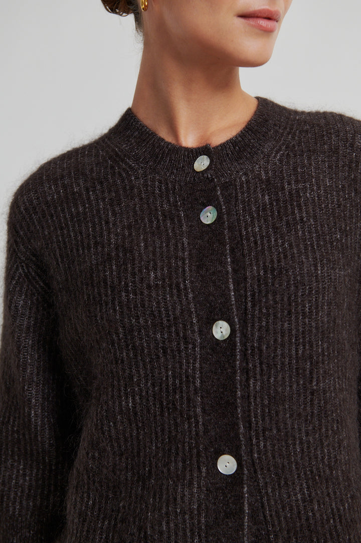 Andrea Knit Rib Cardigan Chocolate Torte