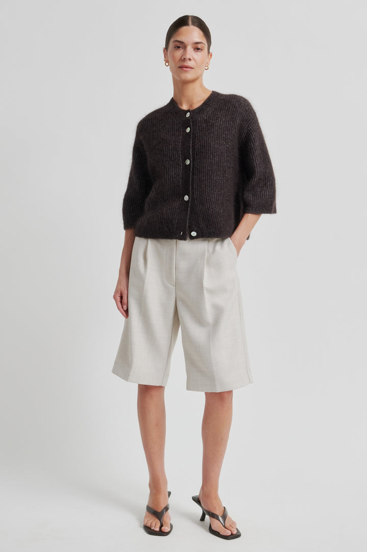 Andrea Knit Rib Cardigan Chocolate Torte