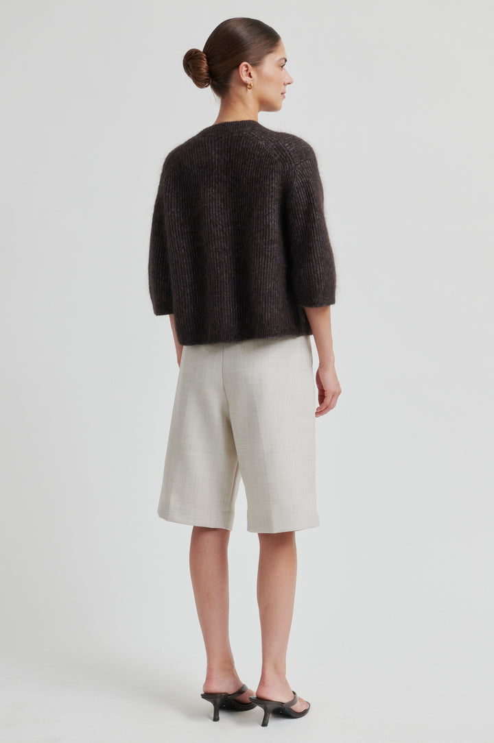 Andrea Knit Rib Cardigan Chocolate Torte