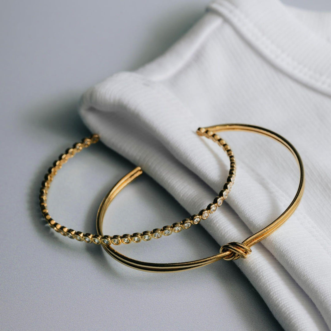 Linear Knot & Crystal Bangle 2 Pack Pale Gold