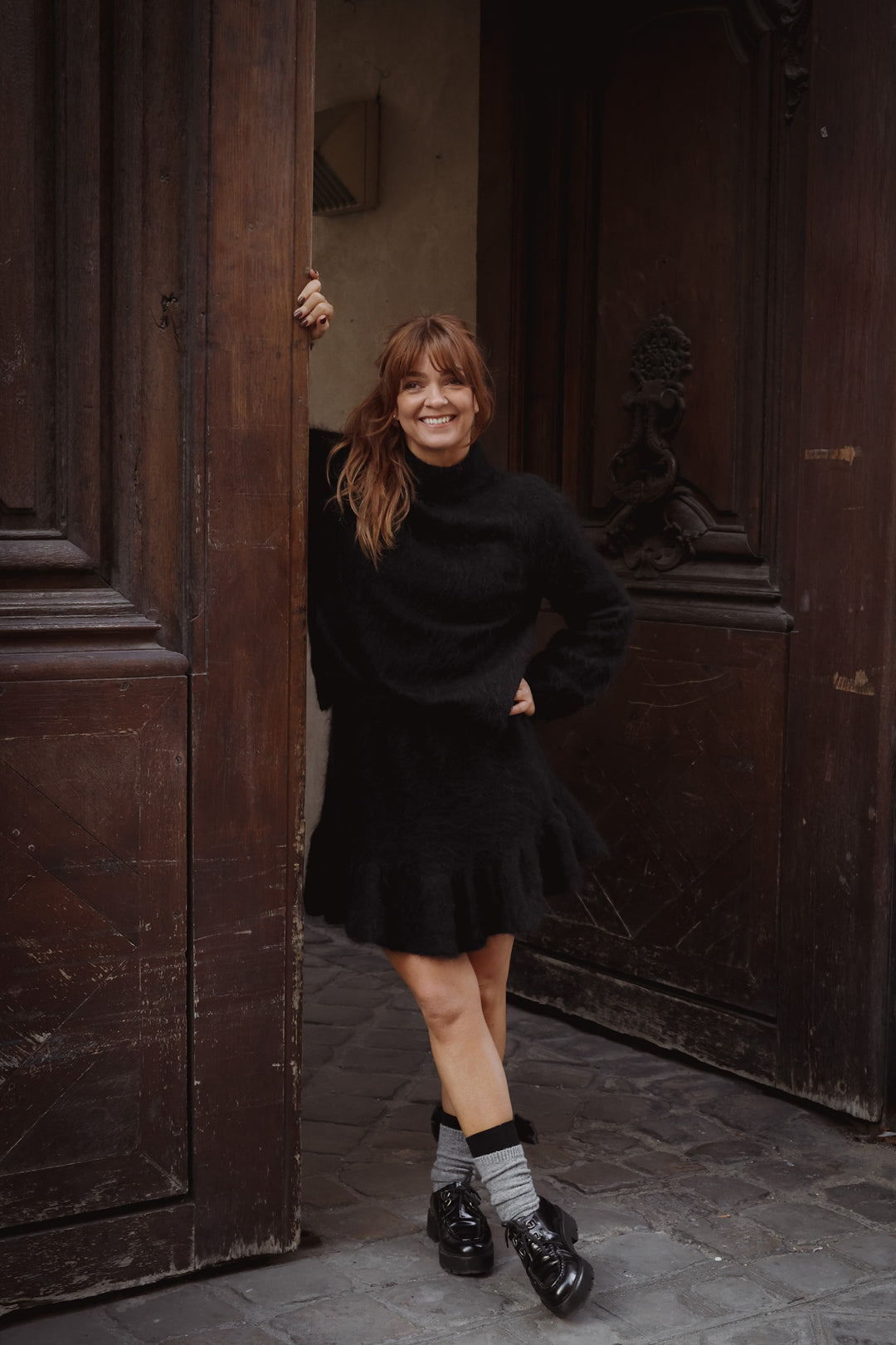 Knit Frill Skirt Black