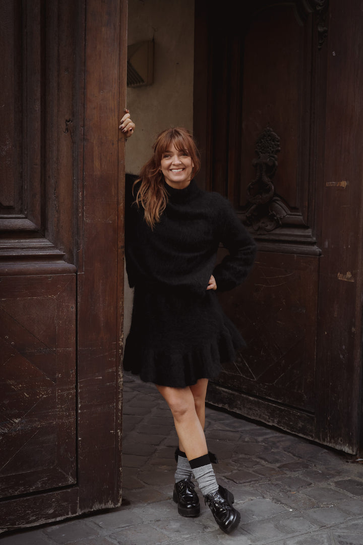 Knit Frill Skirt Black