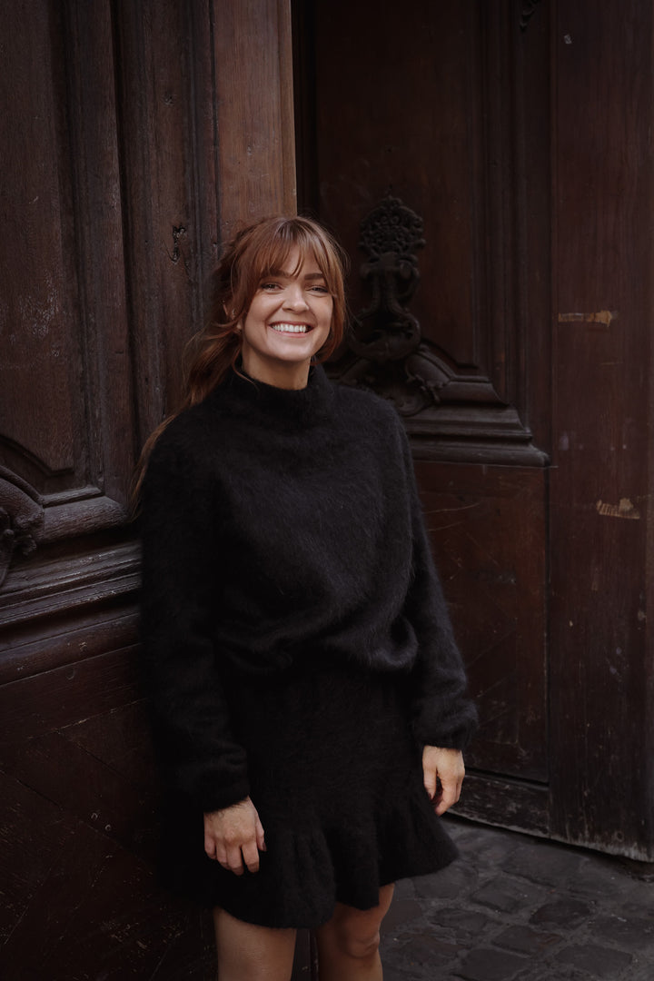 Knit Frill Skirt Black