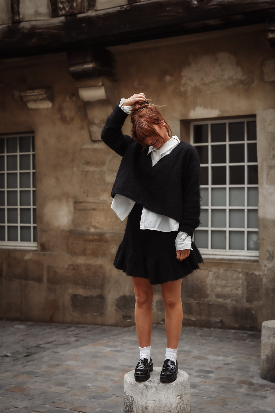 Knit Frill Skirt Black