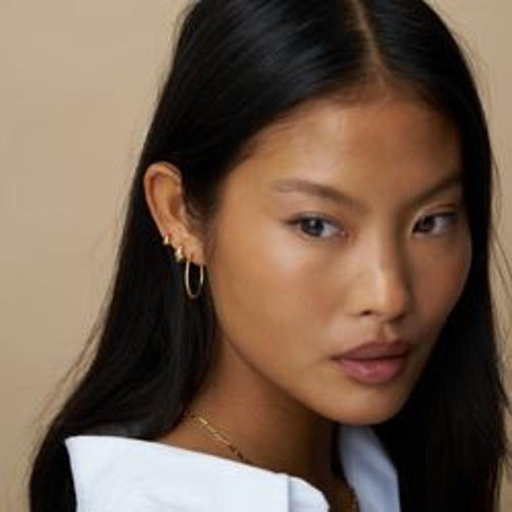 Fine Pave Mid-Size Hoop Earrings Pale Gold