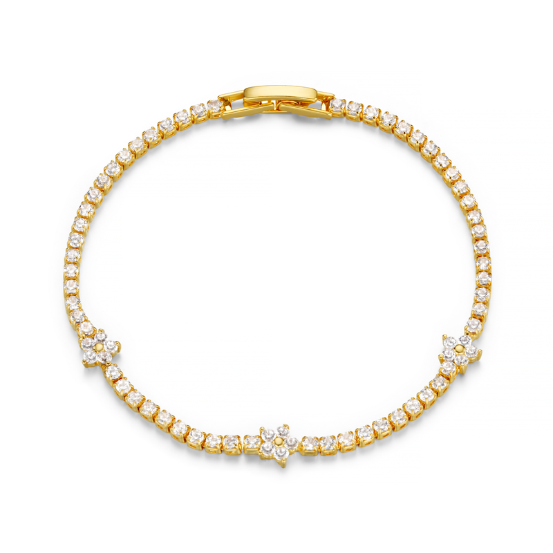 Flower Stationed Tennis Bracelet Pale Gold