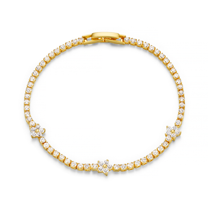 Flower Stationed Tennis Bracelet Pale Gold