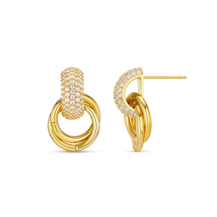 Pave Interlocking Earrings Pale Gold