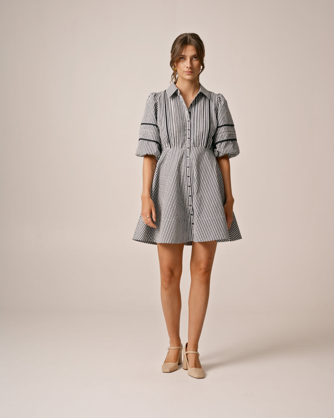 Seersucker Decorated Dress Navy Checks