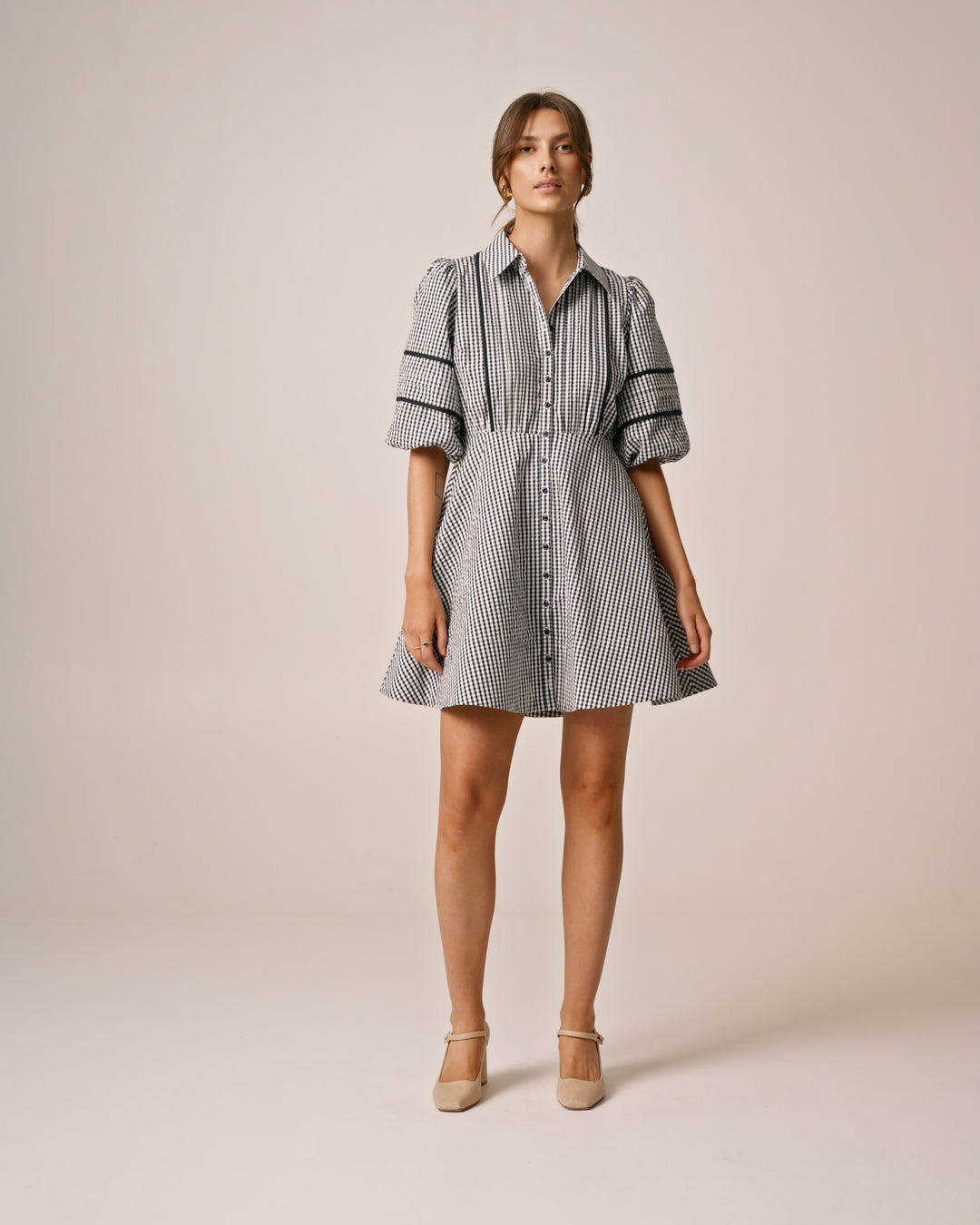 Seersucker Decorated Dress Navy Checks