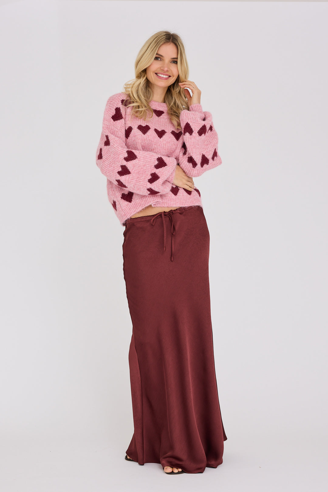 Heart Knit Pullover Bordeaux/Rose
