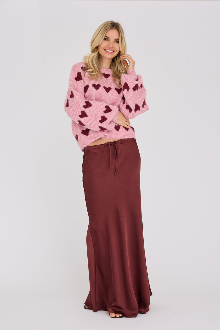 Heart Knit Pullover Bordeaux/Rose