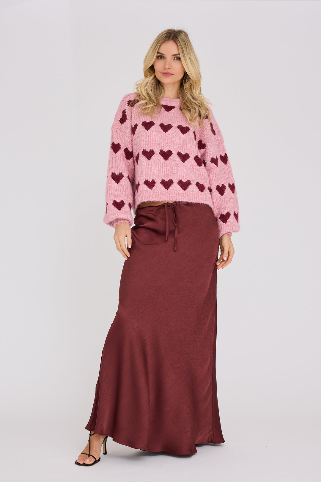 Heart Knit Pullover Bordeaux/Rose