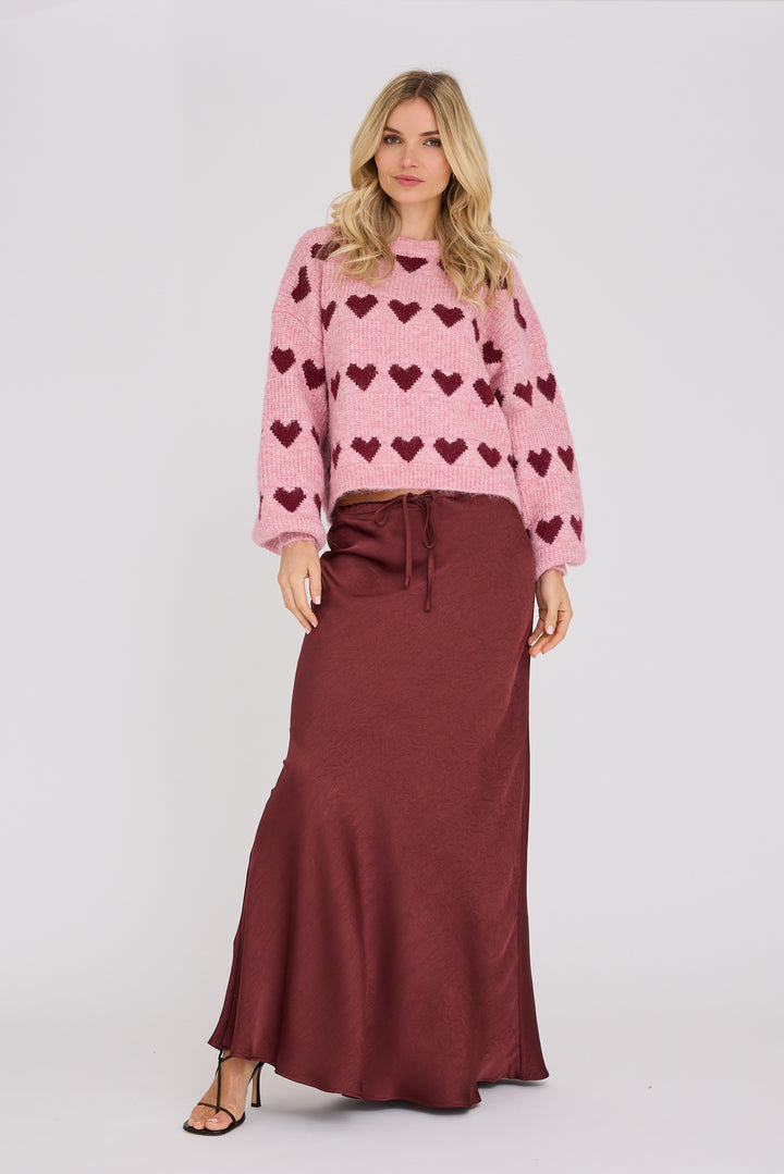 Heart Knit Pullover Bordeaux/Rose