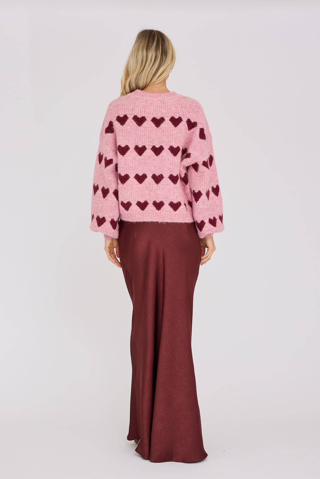 Heart Knit Pullover Bordeaux/Rose