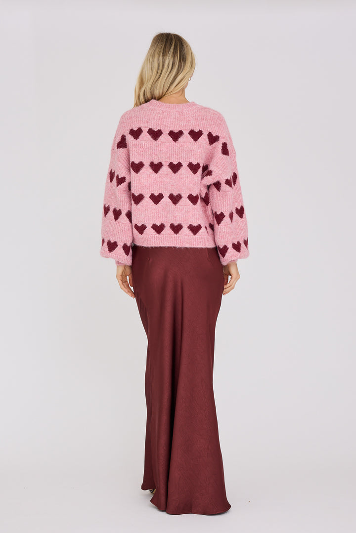 Heart Knit Pullover Bordeaux/Rose