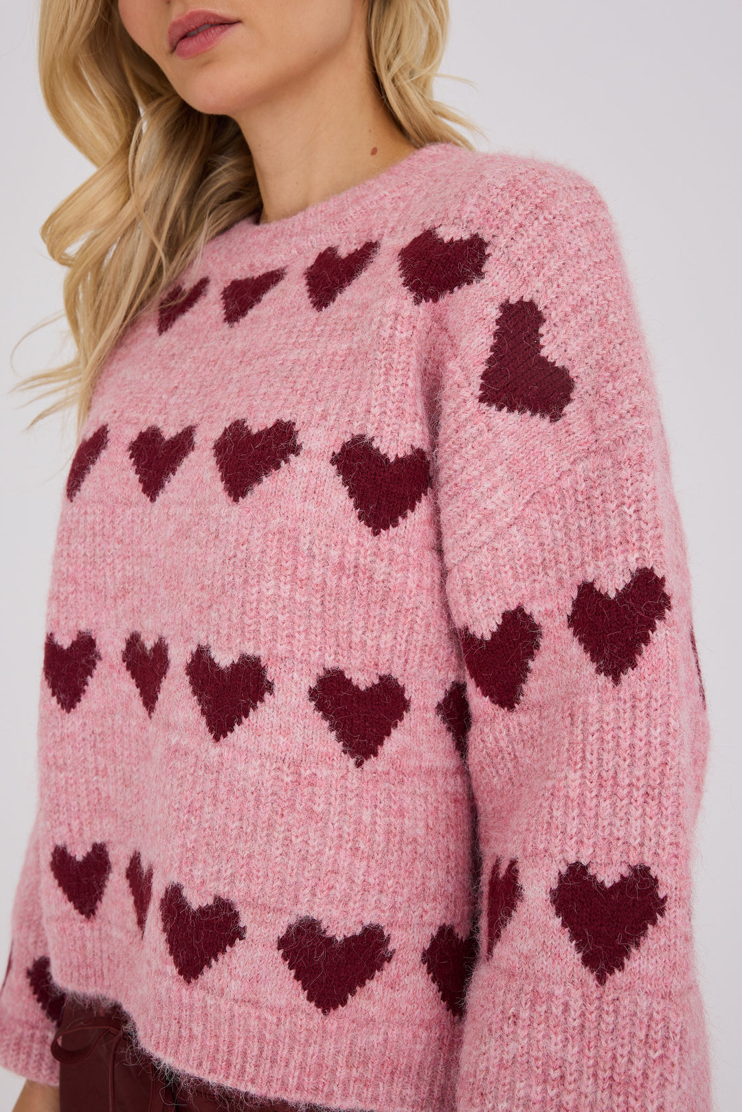 Heart Knit Pullover Bordeaux/Rose