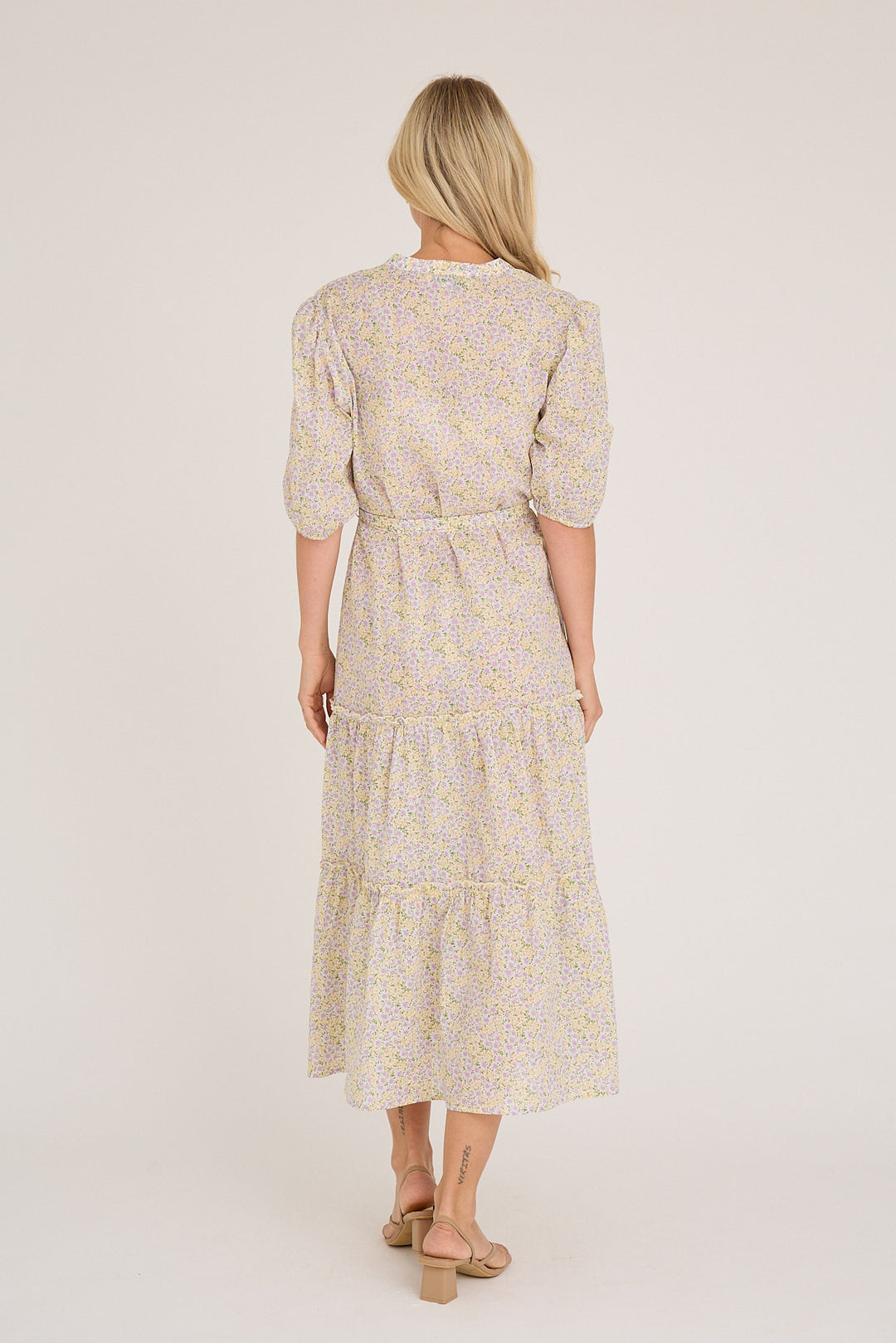 Kate V-Neck Long Dress Lilac/Yellow