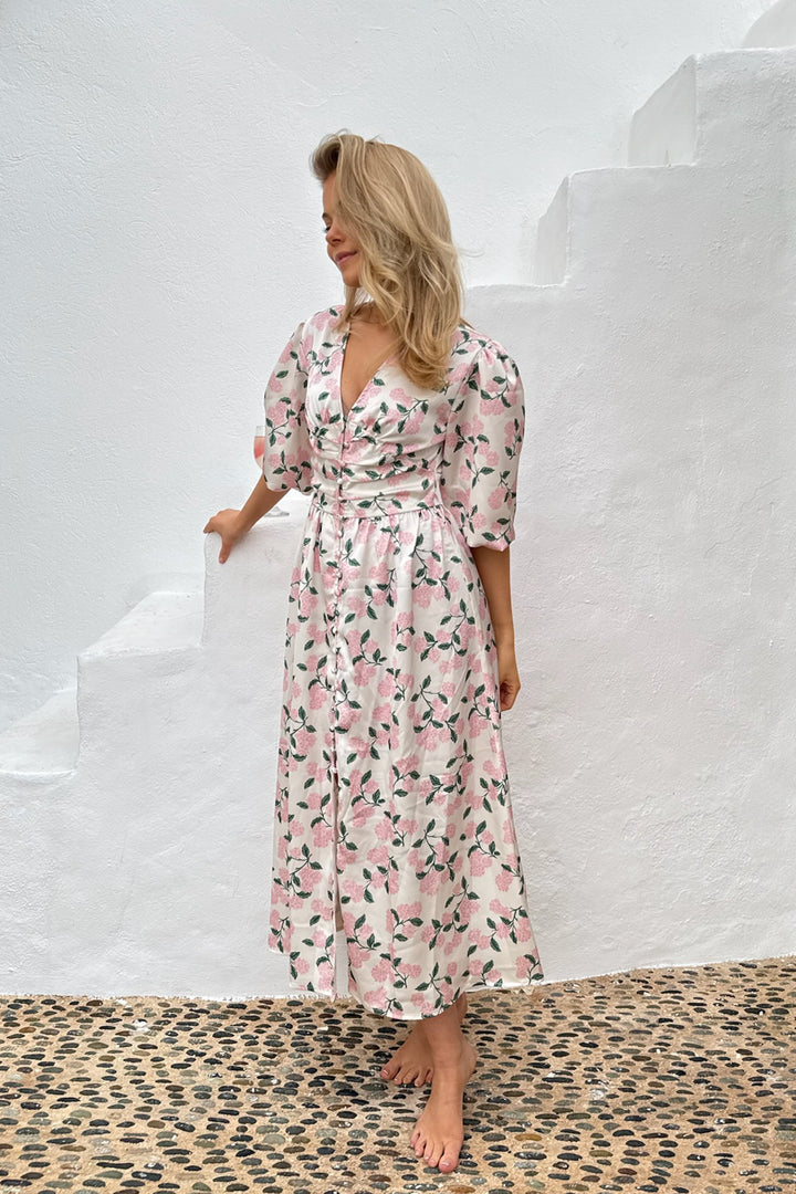 Adel Long Dress Pink Hydrangea Print
