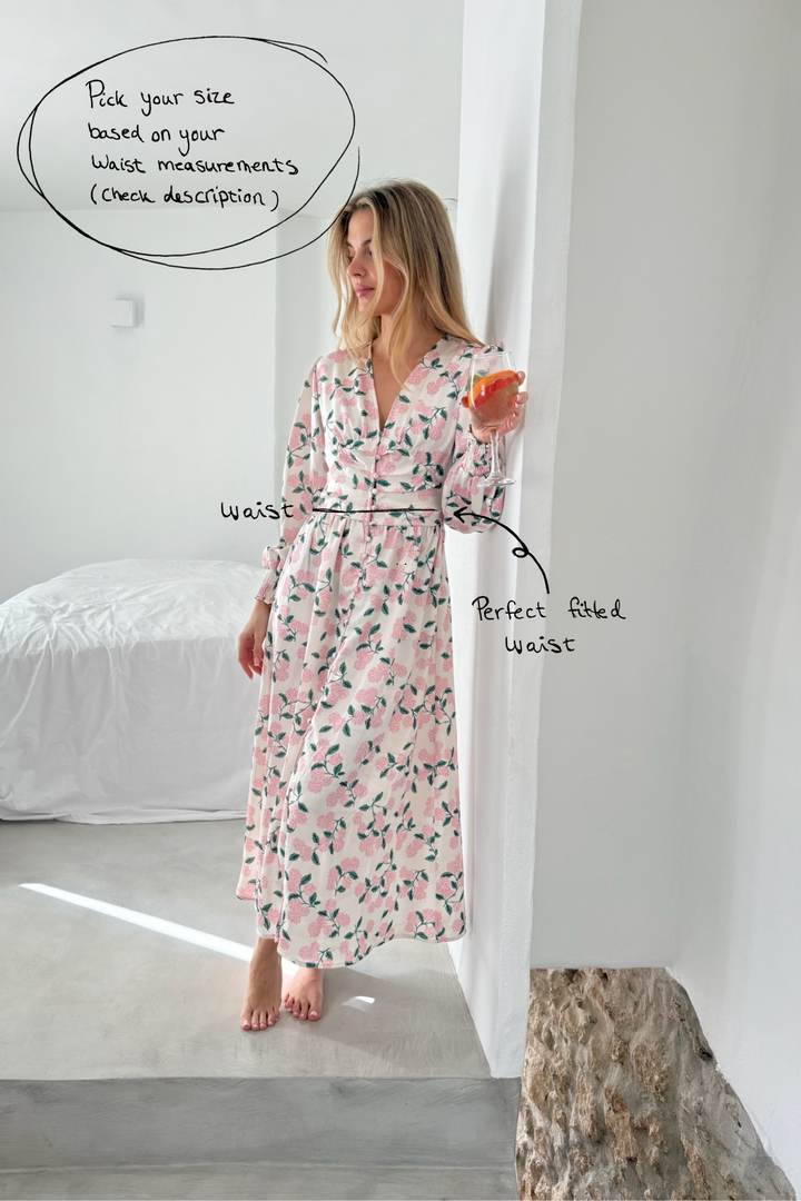 Adel Long Dress Pink Hydrangea Print