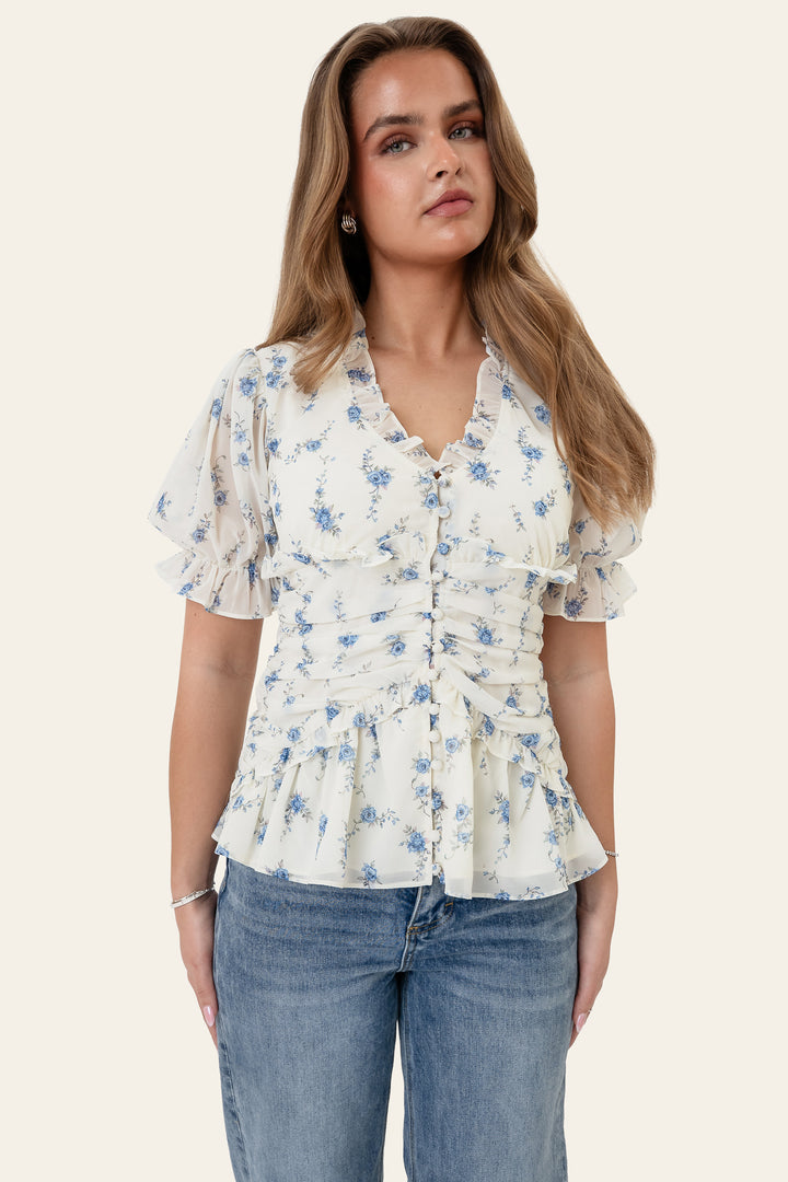 Ariel Blouse Off White Vintage Blue
