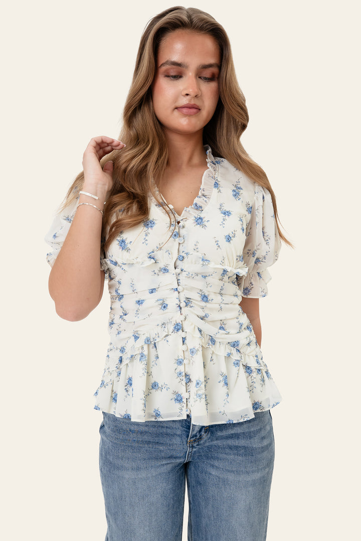 Ariel Blouse Off White Vintage Blue