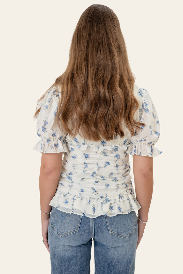Ariel Blouse Off White Vintage Blue