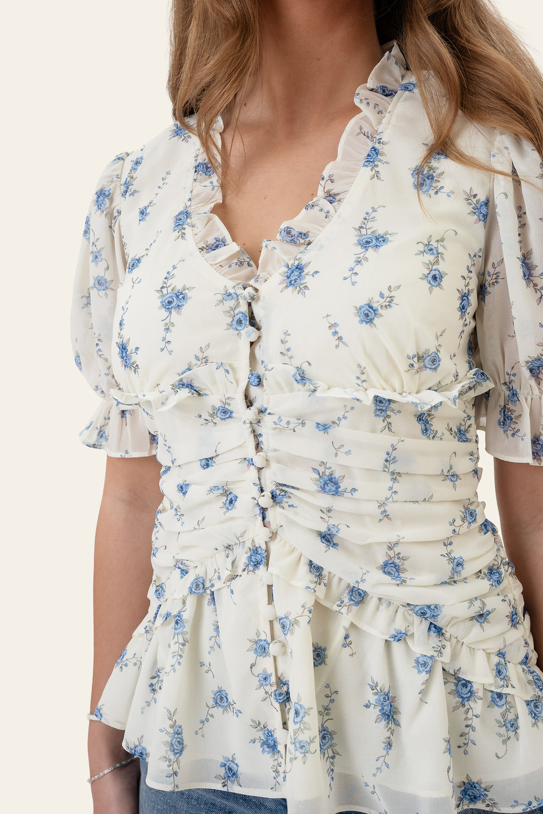Ariel Blouse Off White Vintage Blue