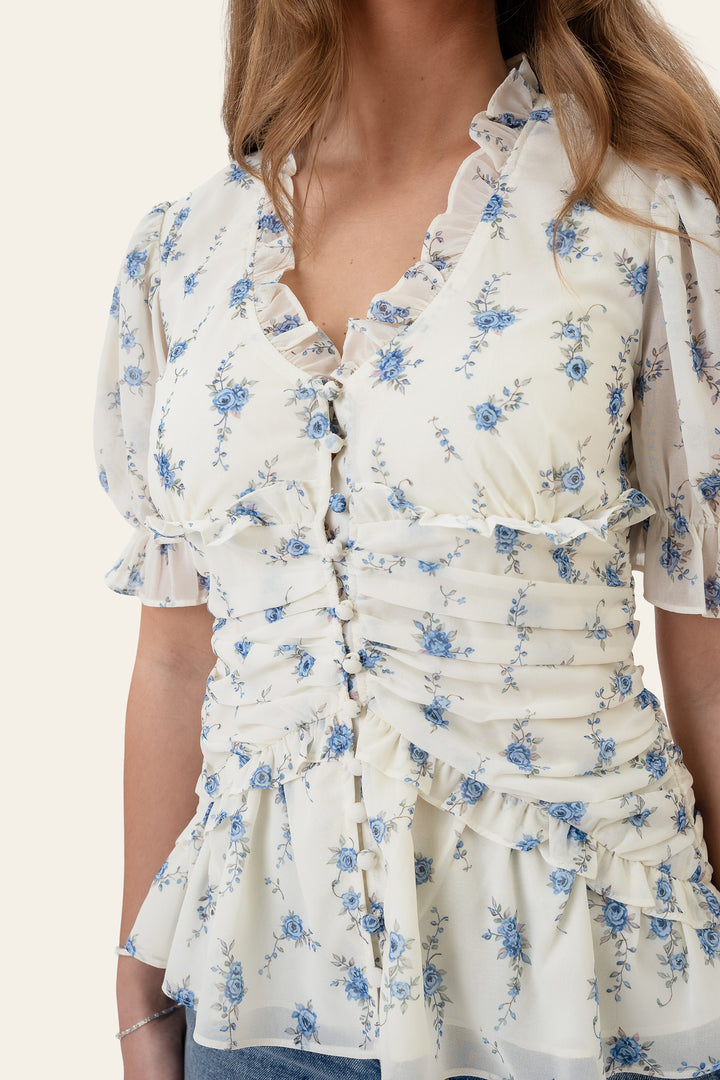 Ariel Blouse Off White Vintage Blue