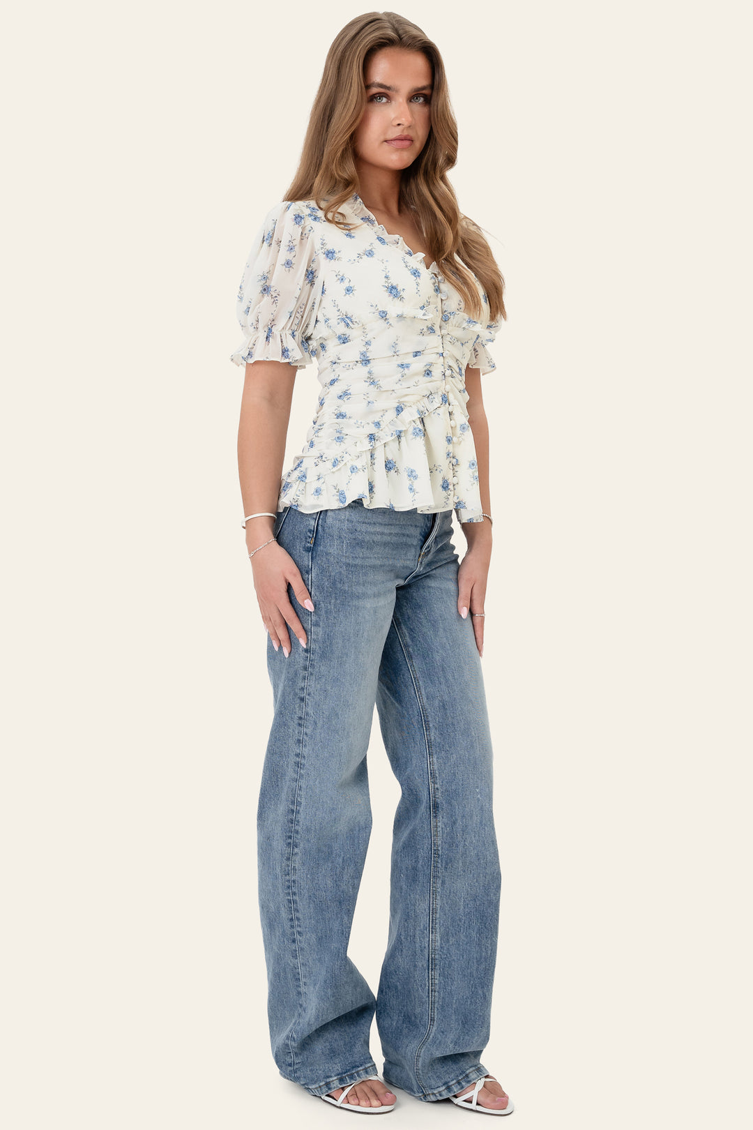 Ariel Blouse Off White Vintage Blue
