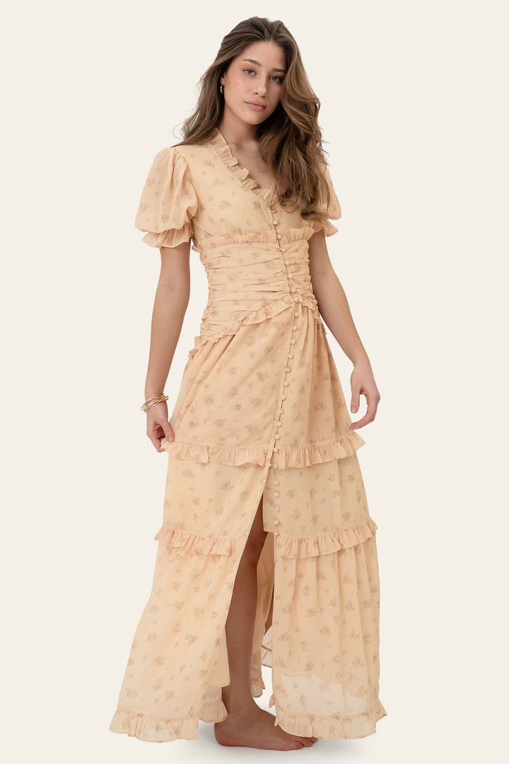Ariel Long Dress Yellow Flower Print