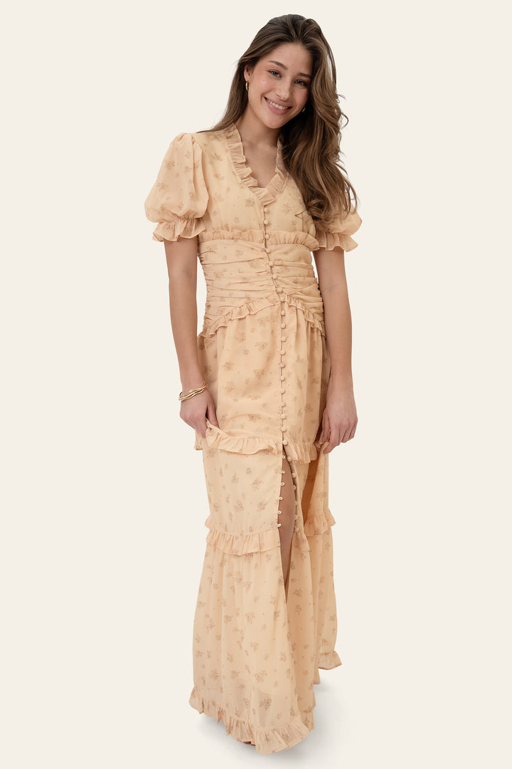 Ariel Long Dress Yellow Flower Print