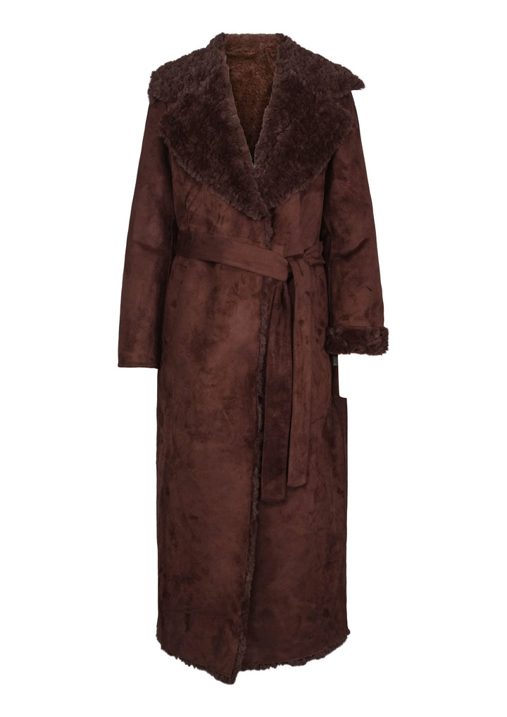 Elin Shearling Long Coat Brown