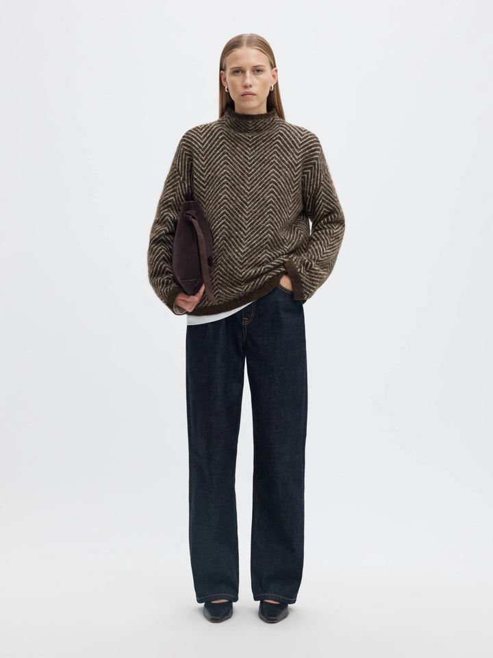 Lulu Ls Herringbone Knit High Neck Delicioso Birch