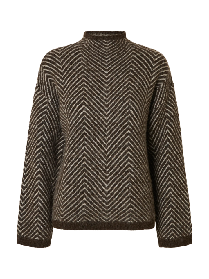 Lulu Ls Herringbone Knit High Neck Delicioso Birch