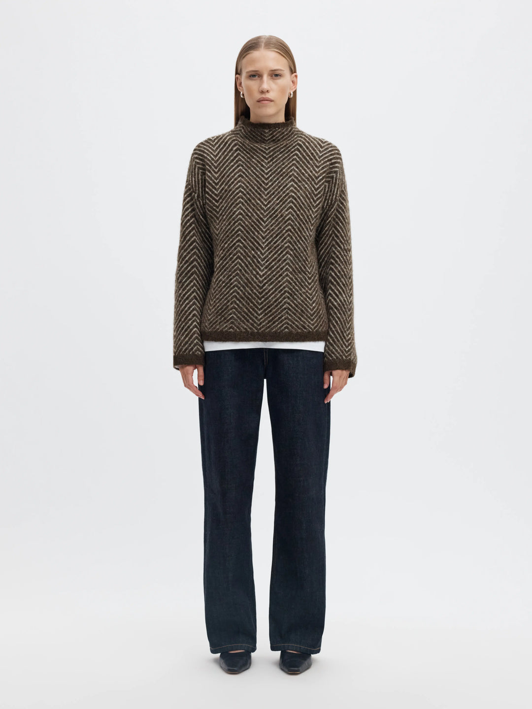 Lulu Ls Herringbone Knit High Neck Delicioso Birch