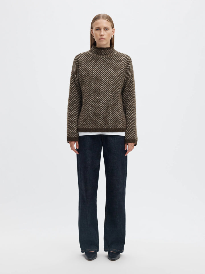 Lulu Ls Herringbone Knit High Neck Delicioso Birch