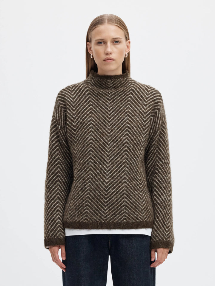 Lulu Ls Herringbone Knit High Neck Delicioso Birch