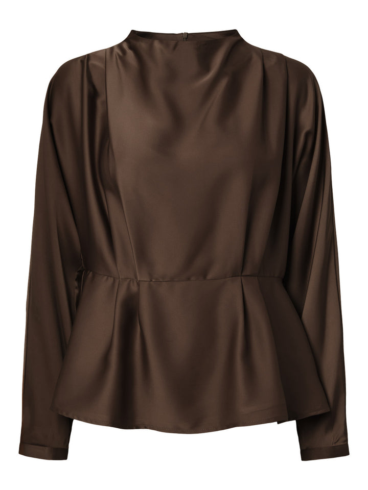 Pella Ls Funnel Neck Top Chocolate Brown
