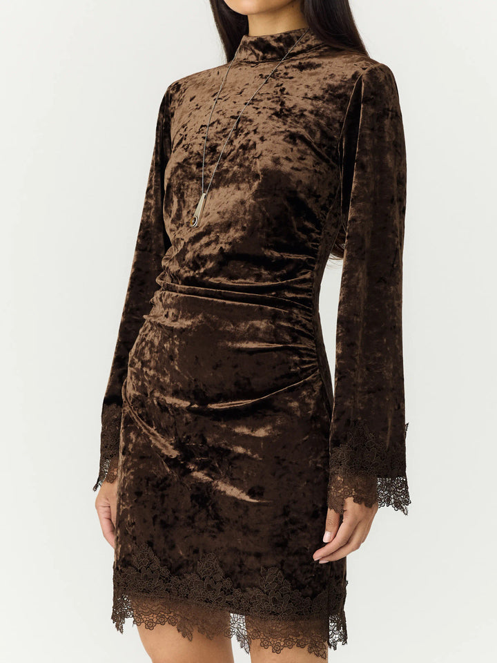 Vellia Ls Short Lace Dress Coffee Bean
