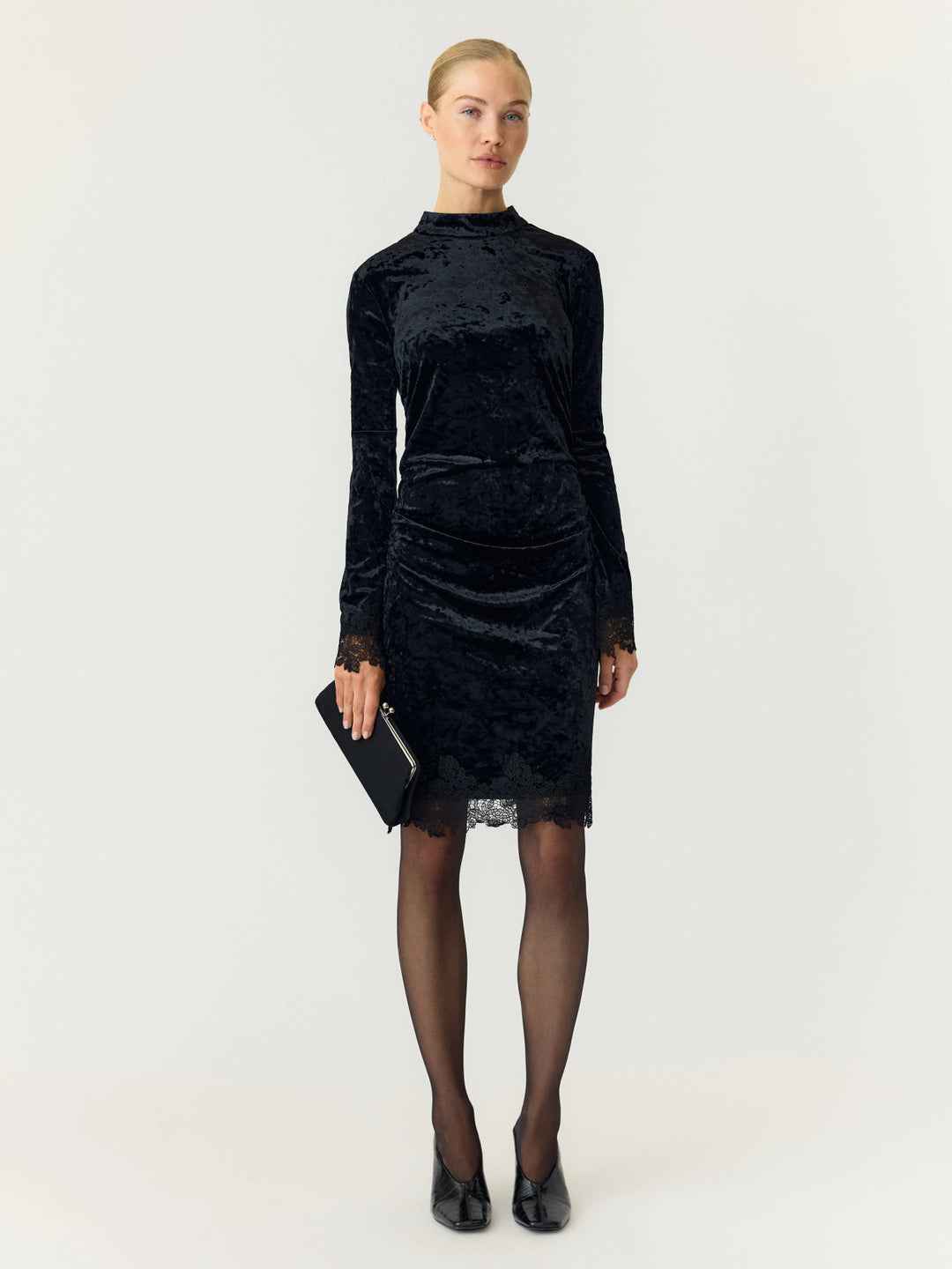 Vellia Ls Short Lace Dress Black