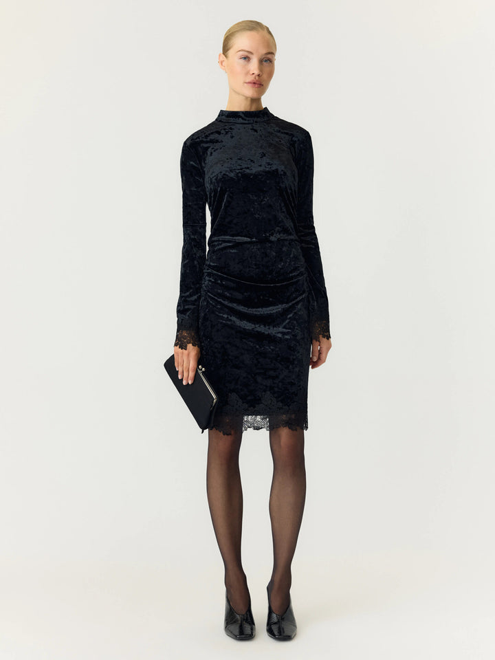 Vellia Ls Short Lace Dress Black