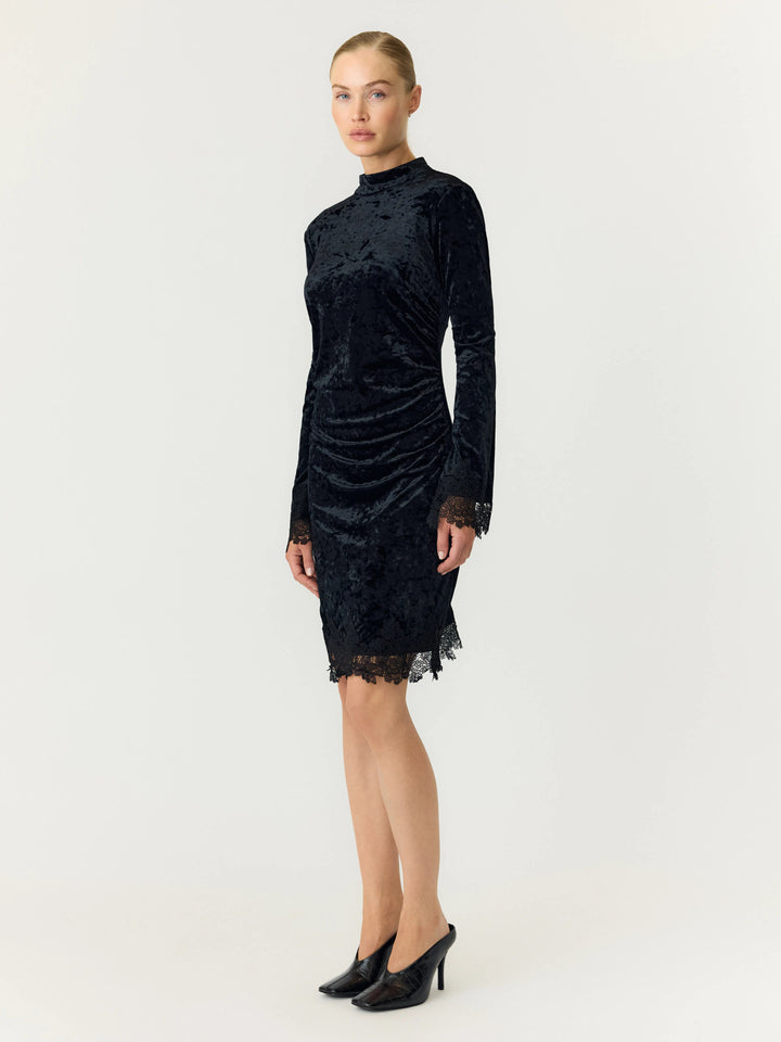 Vellia Ls Short Lace Dress Black