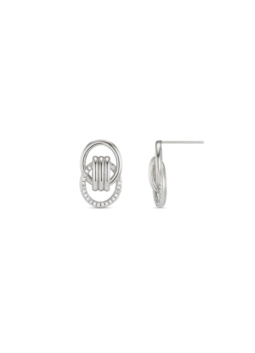 Fine Interlocking Pave Stud Earrings - Silver 925 Sterling Silver