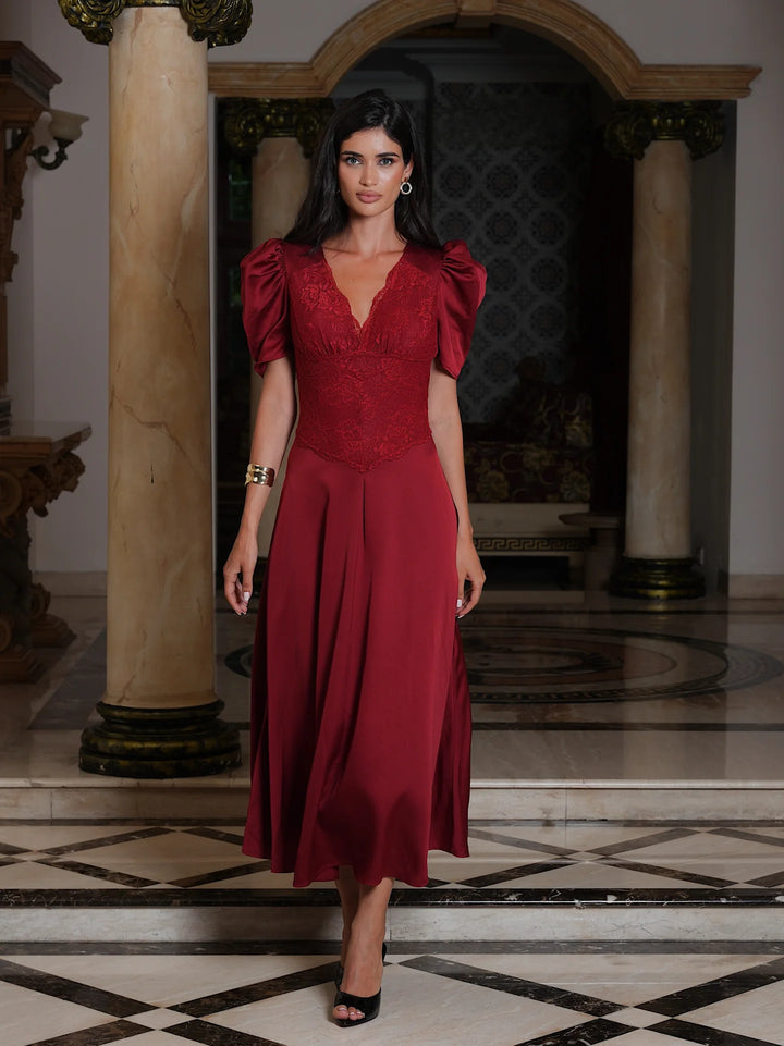 Francis Lace Midi Dress Red